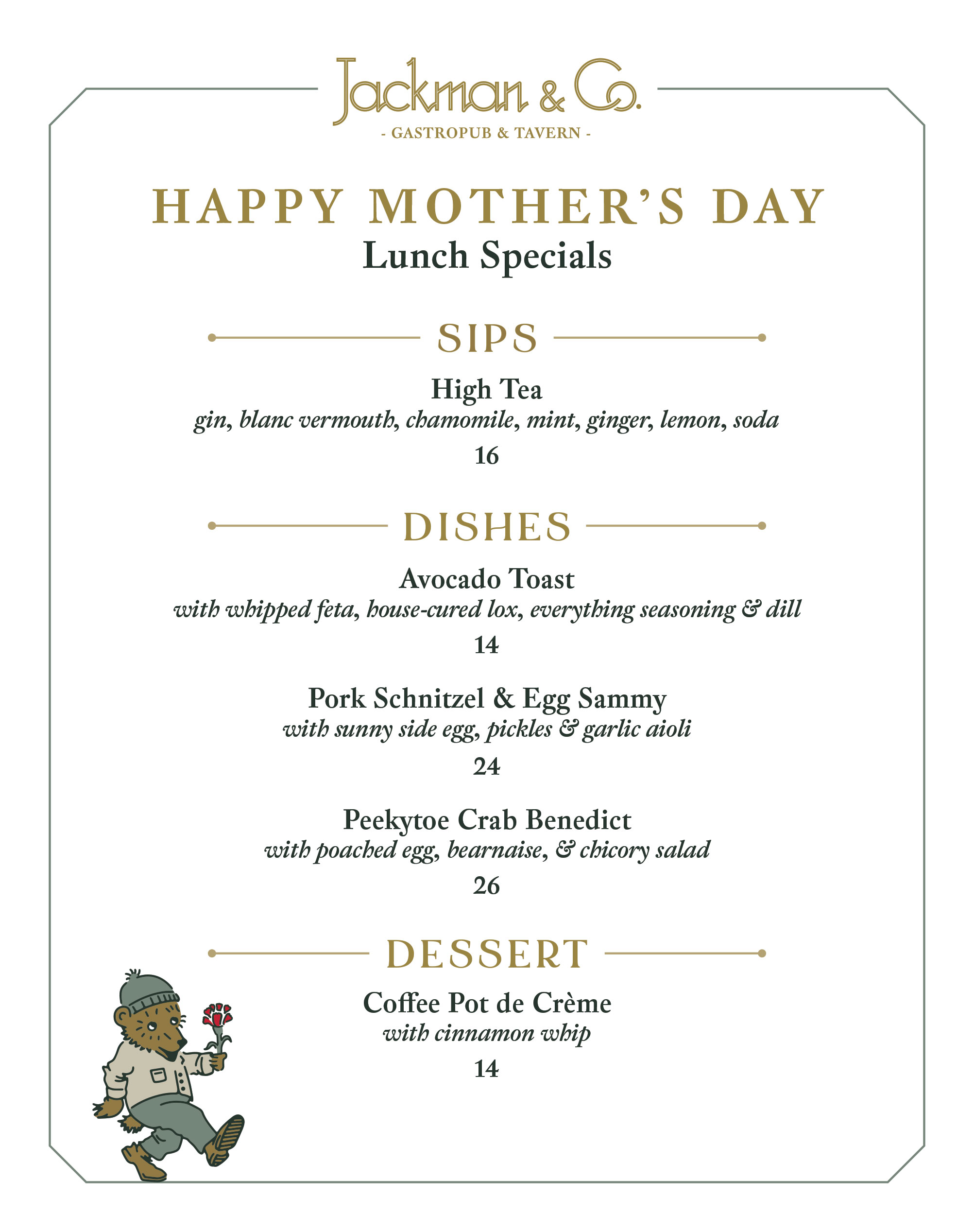Mothers Day menu